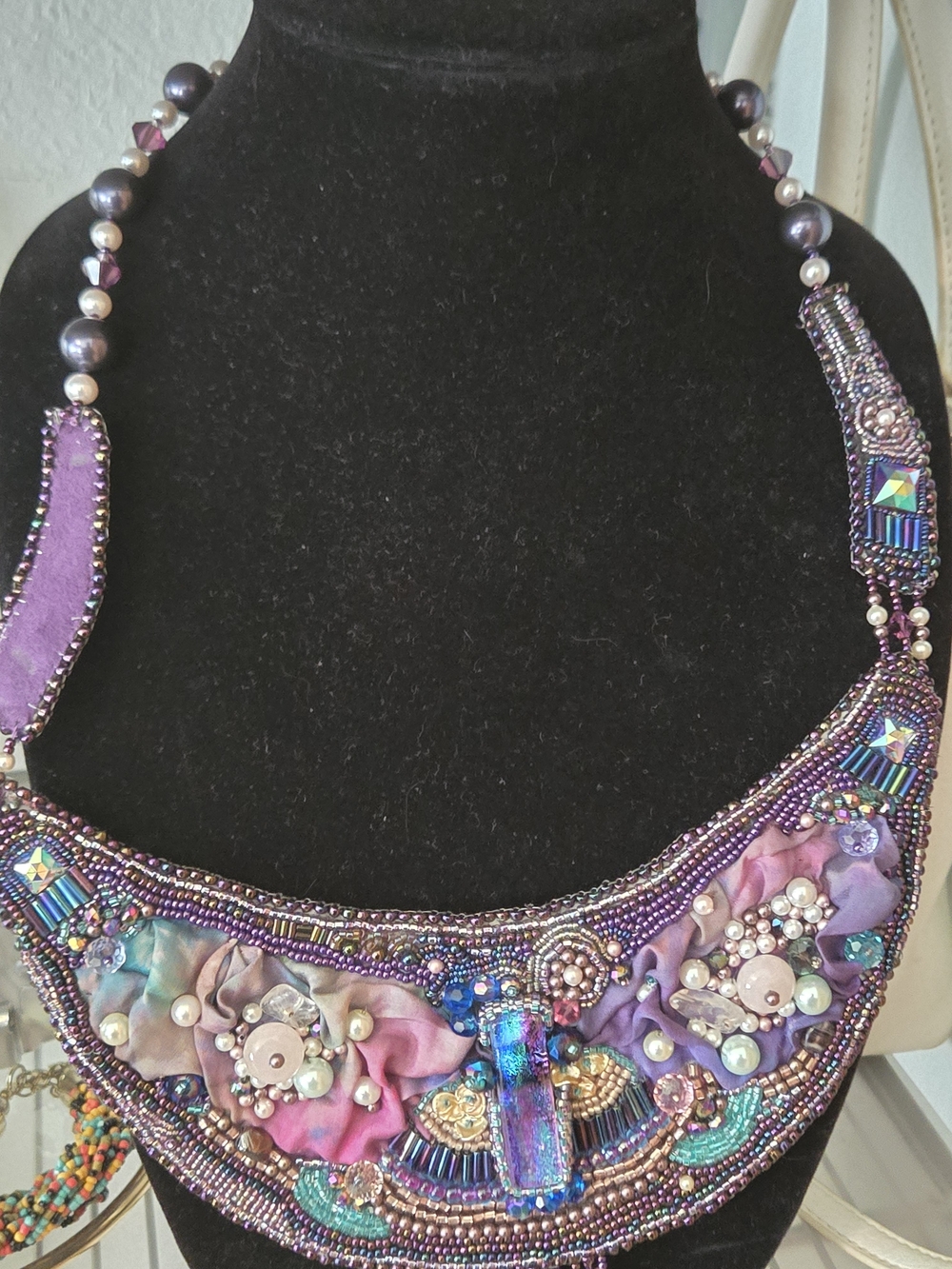 Handcrafted Purple Beaded Statement Necklace - Women Jewelry